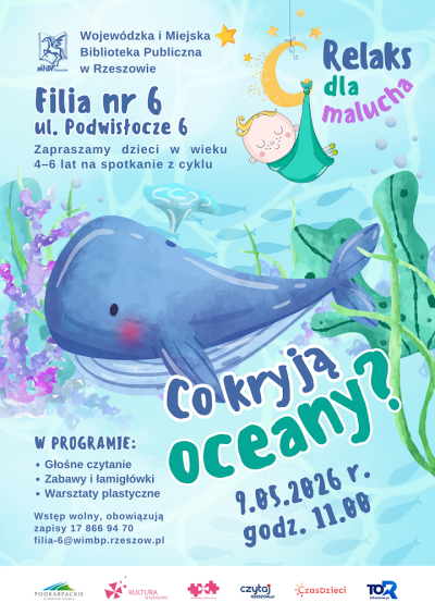 Grafika promująca spotkanie dla dzieci Co kryją oceany